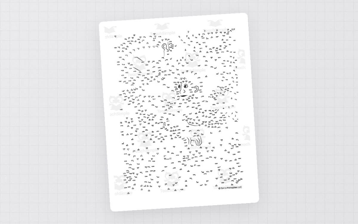 An educational teaching resource from Tim's Printables entitled Monkey Extreme Difficulty Dot-to-Dot / Connect the Dots PDF downloadable at Teach Simple.