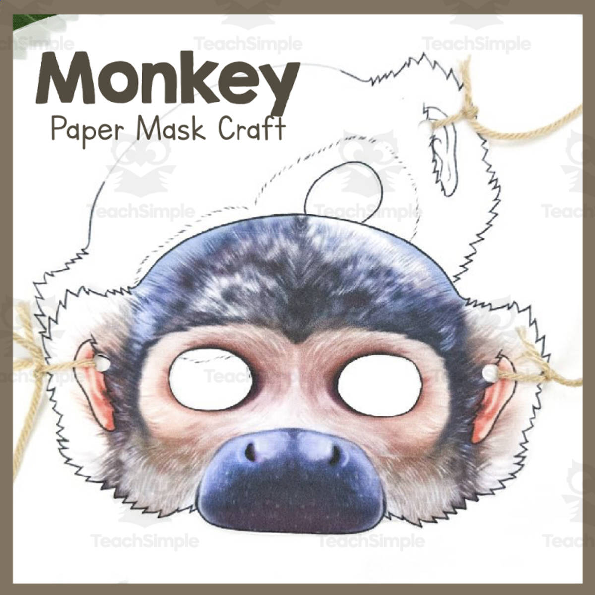 An educational teaching resource from Simply Schoolgirl entitled Monkey | Paper Mask | Printable Craft downloadable at Teach Simple.