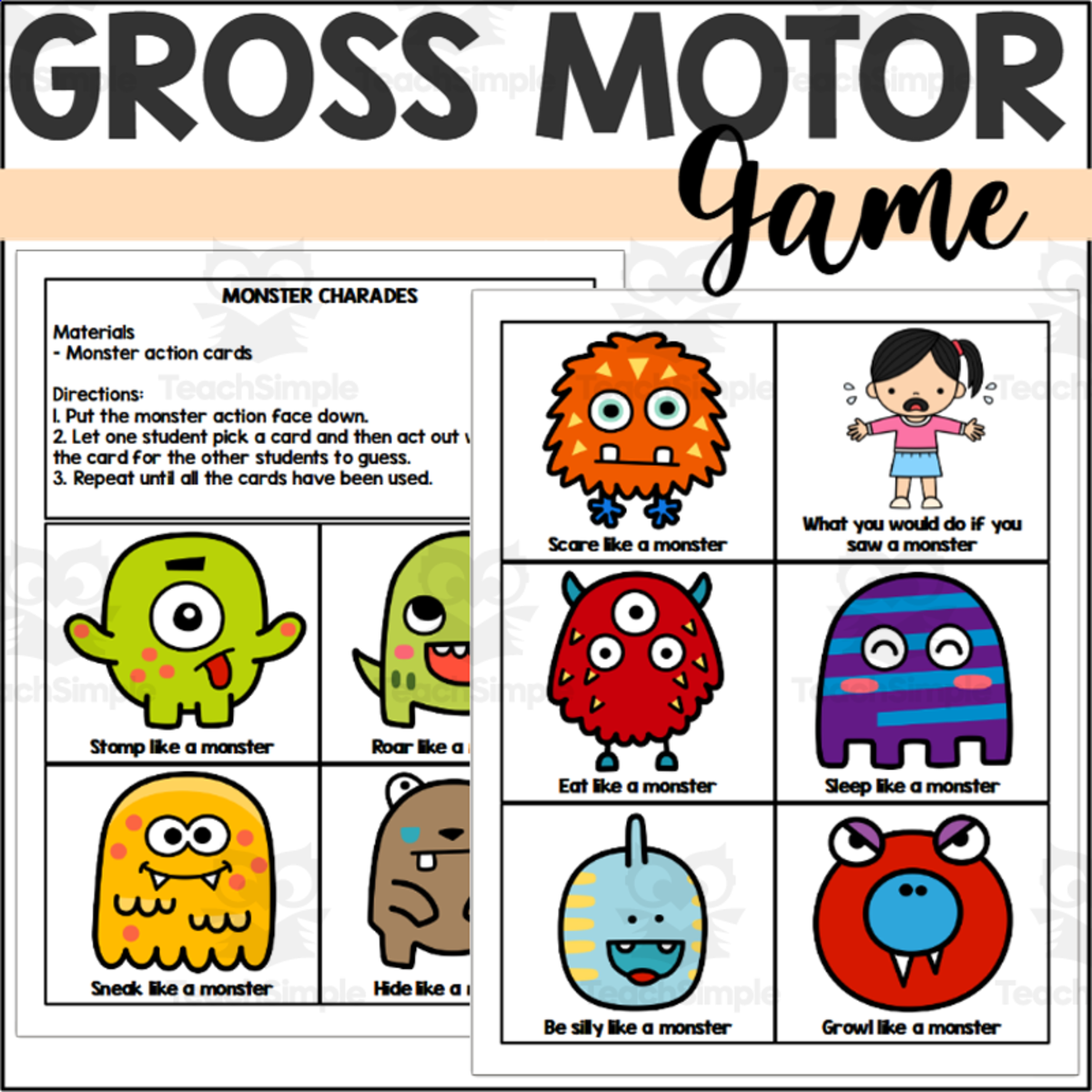 An educational teaching resource from The Connett Connection entitled Monster Charades - A Monster Themed Gross Motor Game downloadable at Teach Simple.