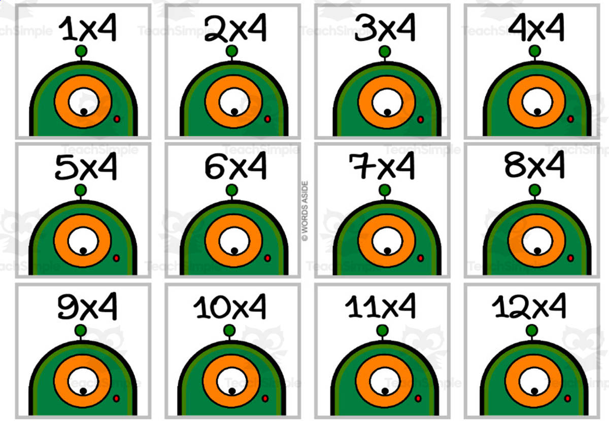 An educational teaching resource from WORDS ASIDE entitled Monster Multiplication Color Cards x4 downloadable at Teach Simple.
