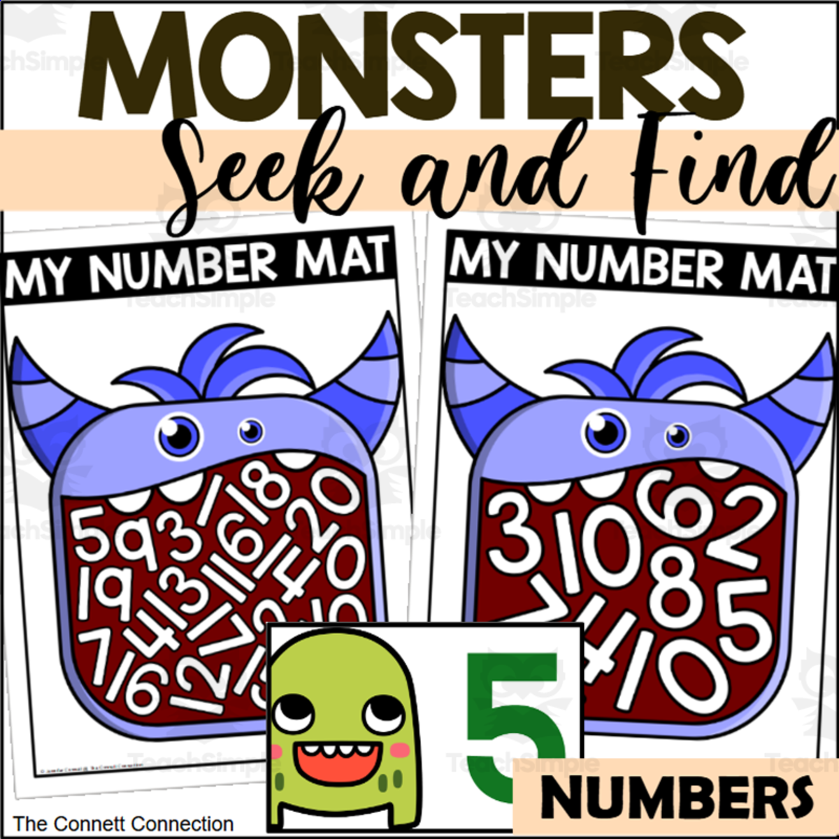 An educational teaching resource from The Connett Connection entitled Monster Number Seek and Find Mats downloadable at Teach Simple.