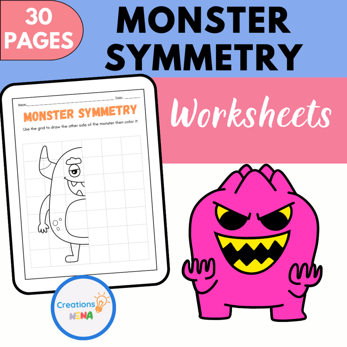 An educational teaching resource from Nena Creations entitled Monster Symmetry Activities. downloadable at Teach Simple.