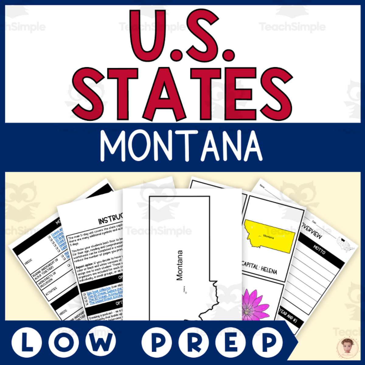An educational teaching resource from Heather Huhman entitled Montana State Unit Study (Capital, Bird, Flower, Flag, Animal) downloadable at Teach Simple.
