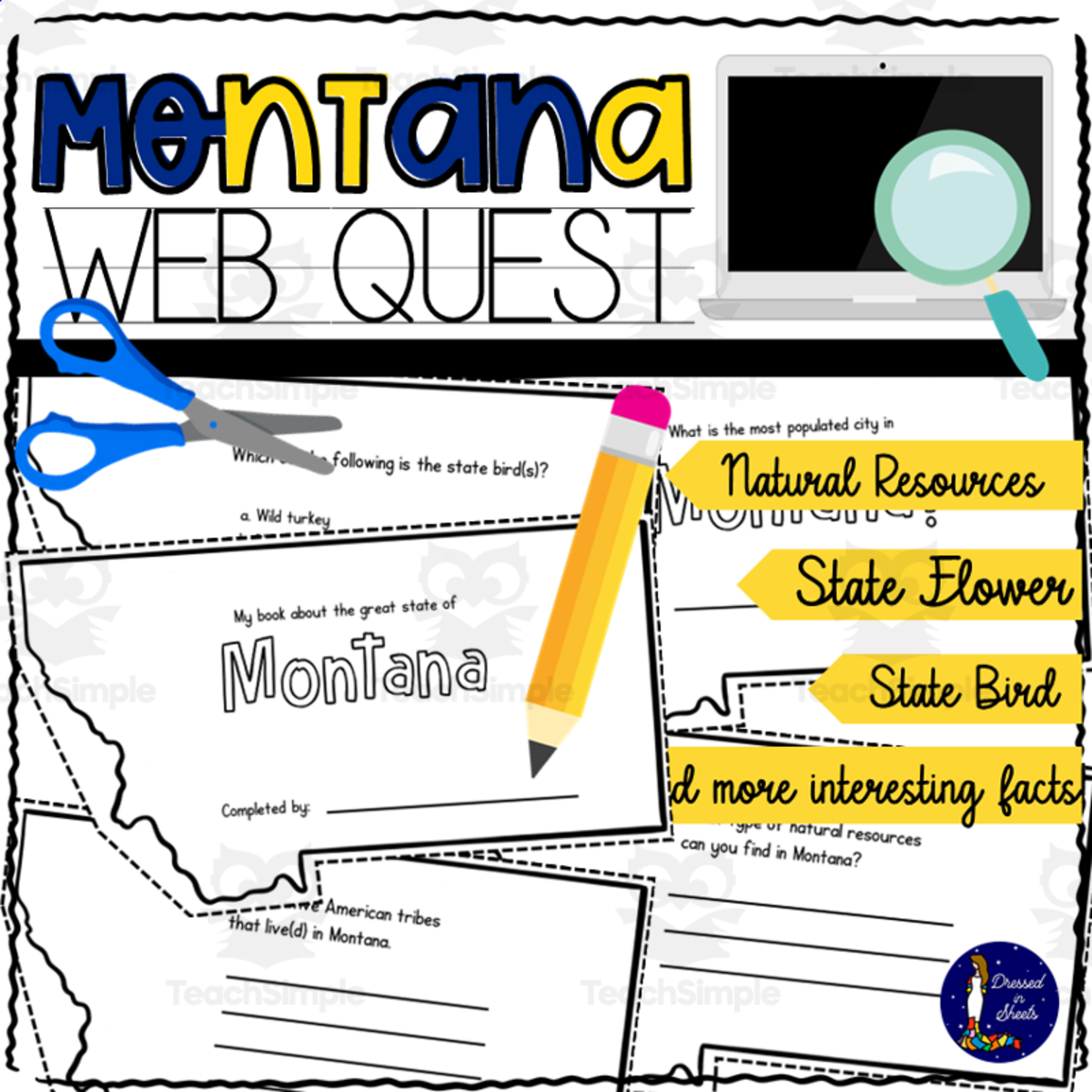 An educational teaching resource from Soumara Siddiqui entitled Montana WebQuest Printable Book downloadable at Teach Simple.