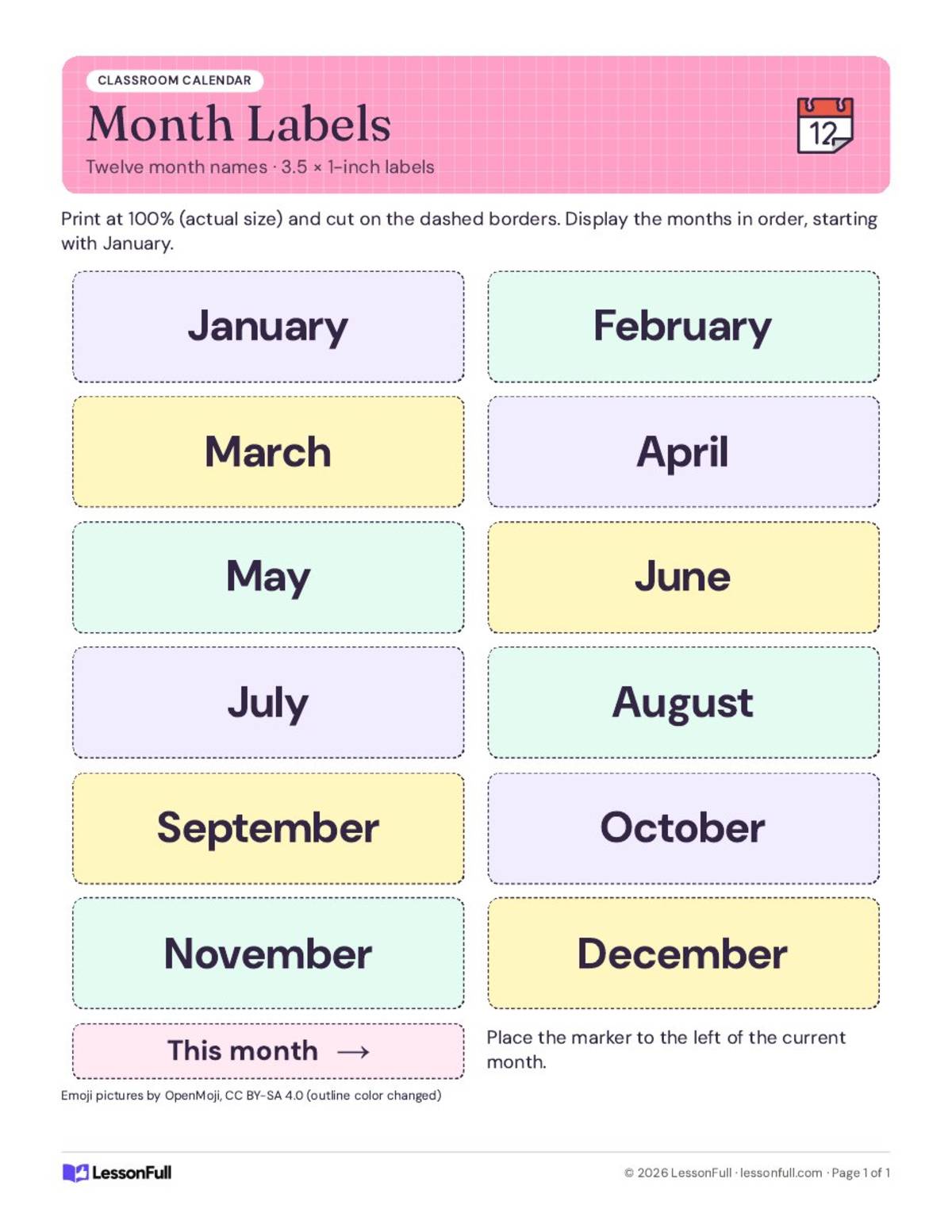 Months of the Year – Printable Labels Set preview