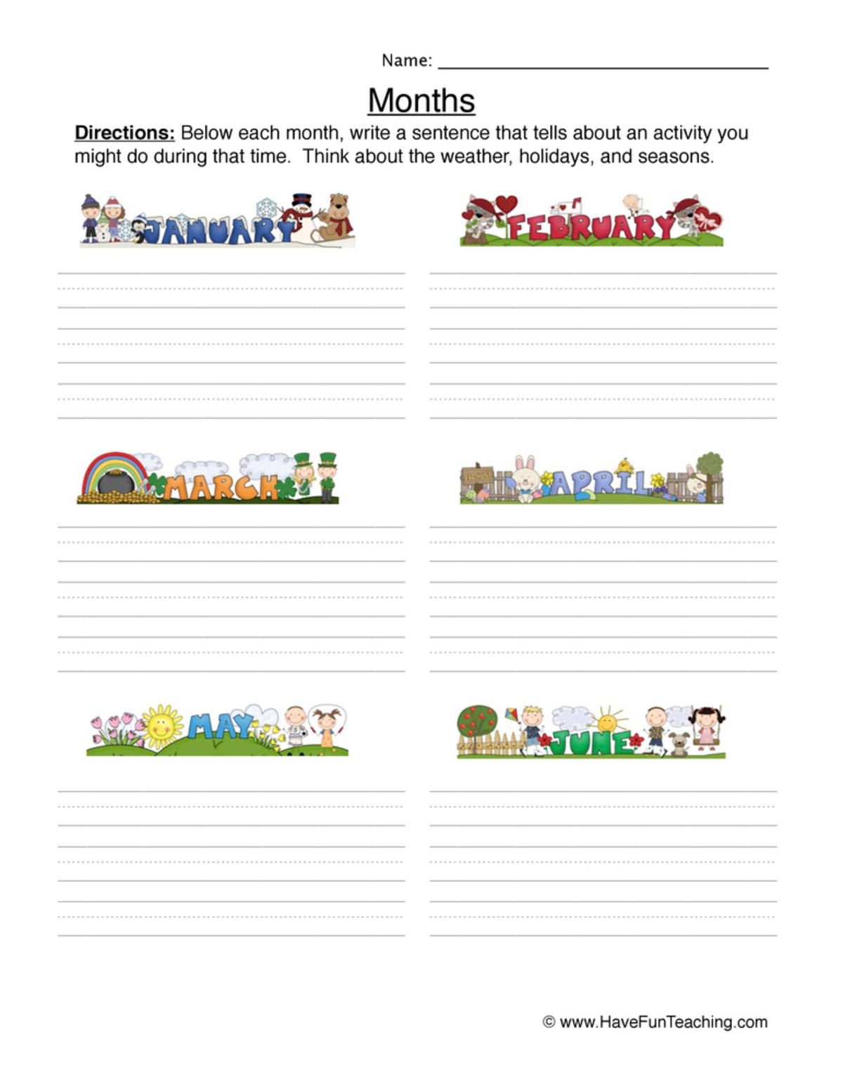 An educational teaching resource from Have Fun Teaching entitled Months of the Year Writing Worksheet downloadable at Teach Simple.