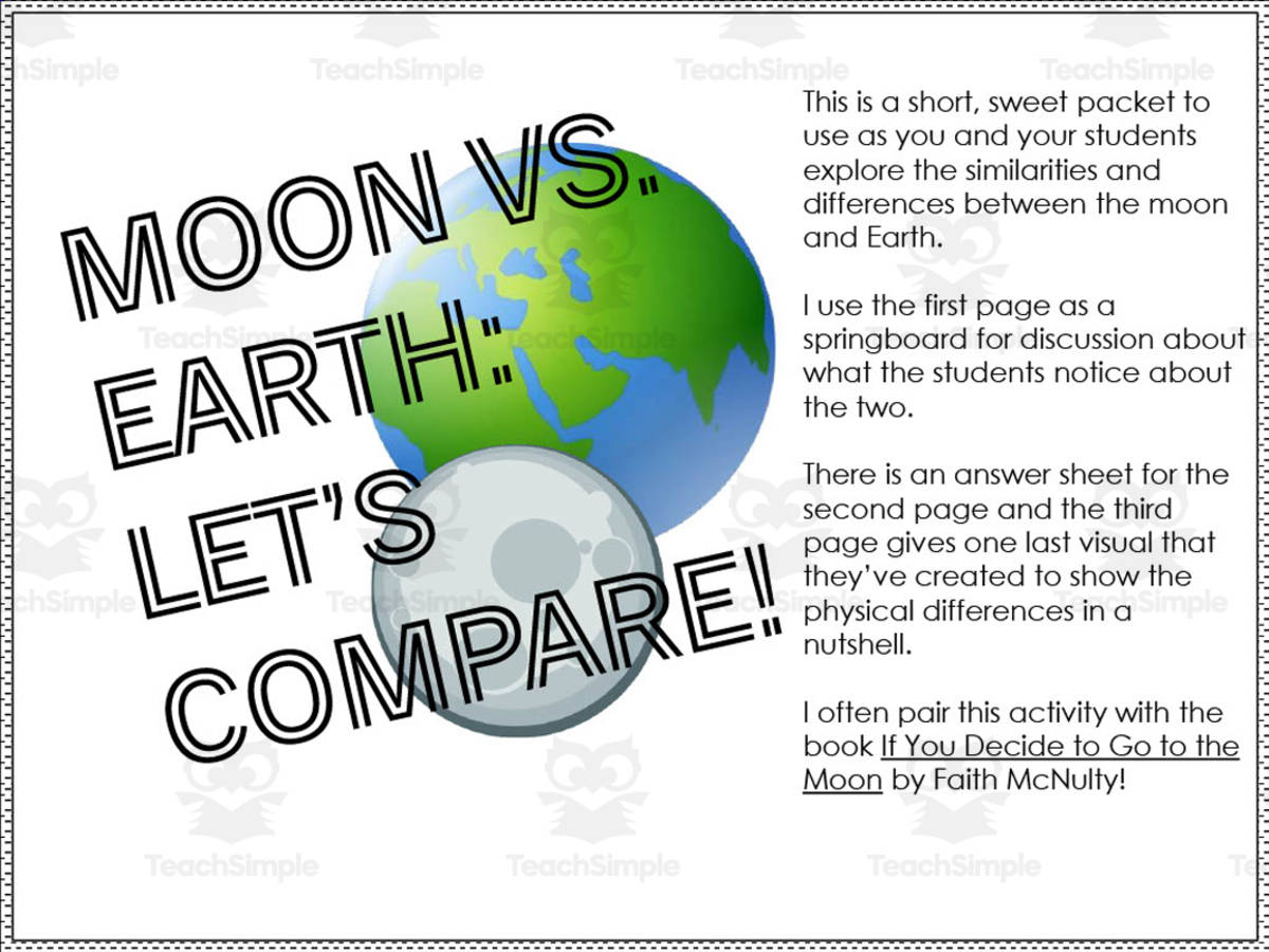 An educational teaching resource from At the Core entitled Moon vs. Earth downloadable at Teach Simple.