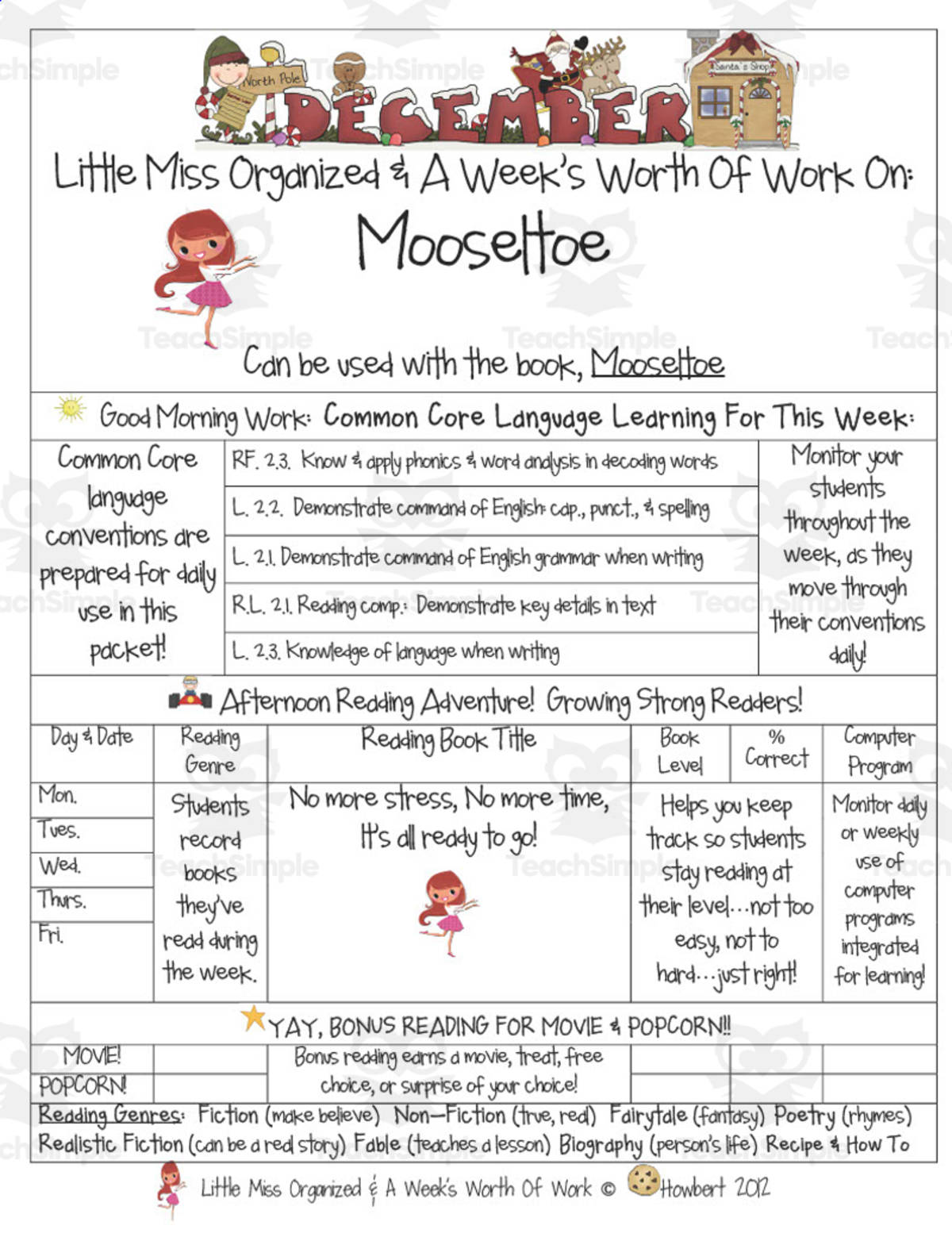 An educational teaching resource from Second Grade Smartypants entitled Mooseltoe | Reading Activity Packet downloadable at Teach Simple.