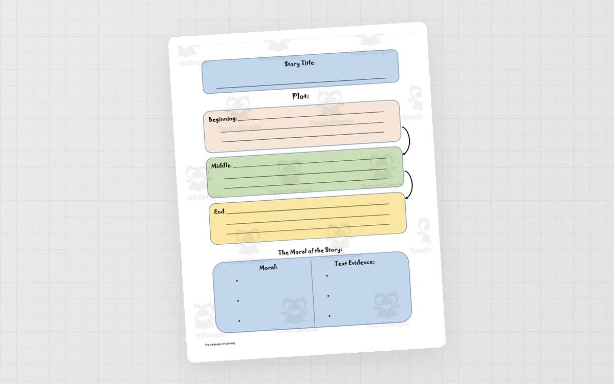 An educational teaching resource from The Language of Learning entitled Moral of the Story Graphic Organizer downloadable at Teach Simple.