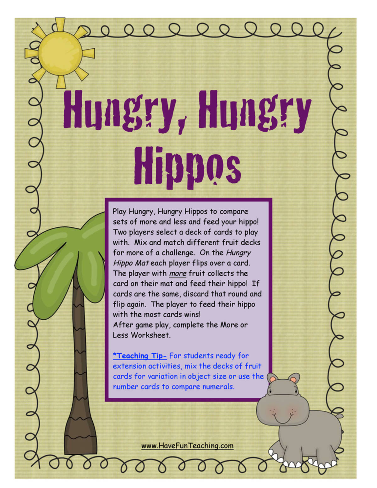 An educational teaching resource from Have Fun Teaching entitled More Fewer Activity downloadable at Teach Simple.