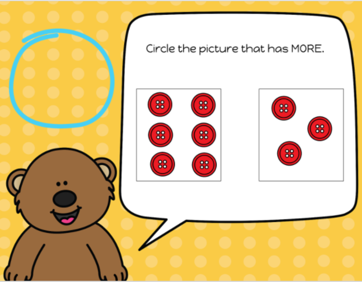 An educational teaching resource from My Kind of Crazy entitled More or Less Slide Deck for Special Ed and Distance Learning downloadable at Teach Simple.