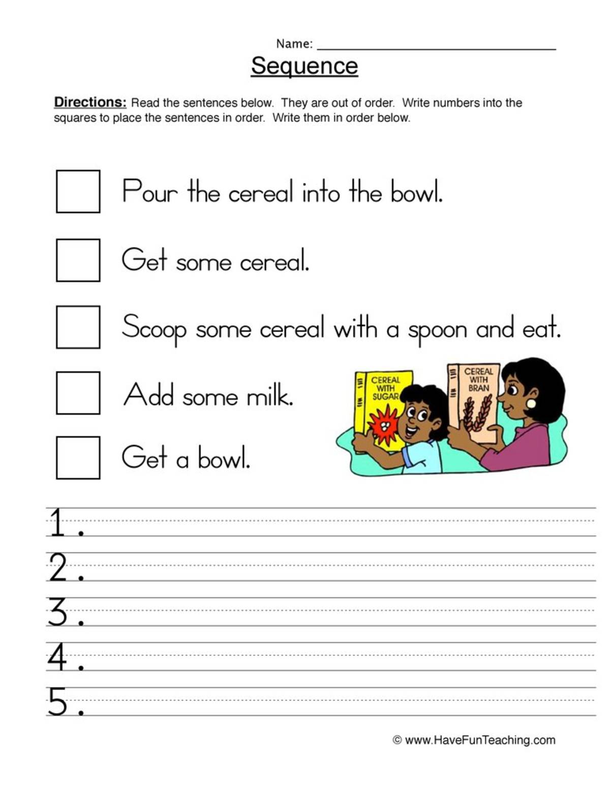 An educational teaching resource from Have Fun Teaching entitled Morning Routine Sequence Worksheet – Grade 1 downloadable at Teach Simple.