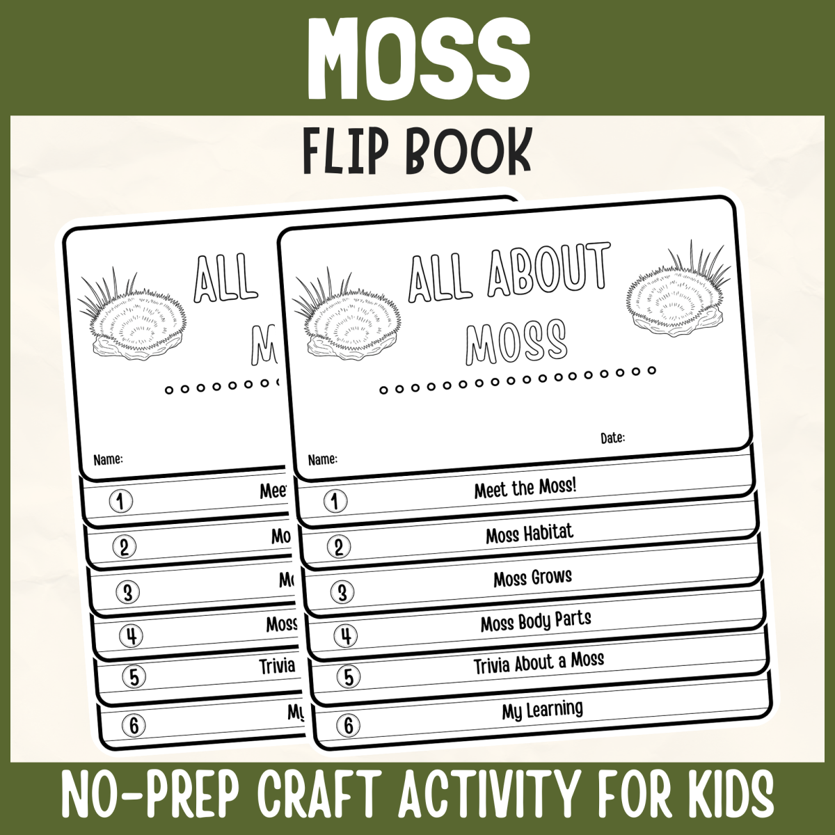 An educational teaching resource from Perfect_Printables entitled Moss Non-vascular Plant Flipbook Craft Science Study Writing Prompt downloadable at Teach Simple.