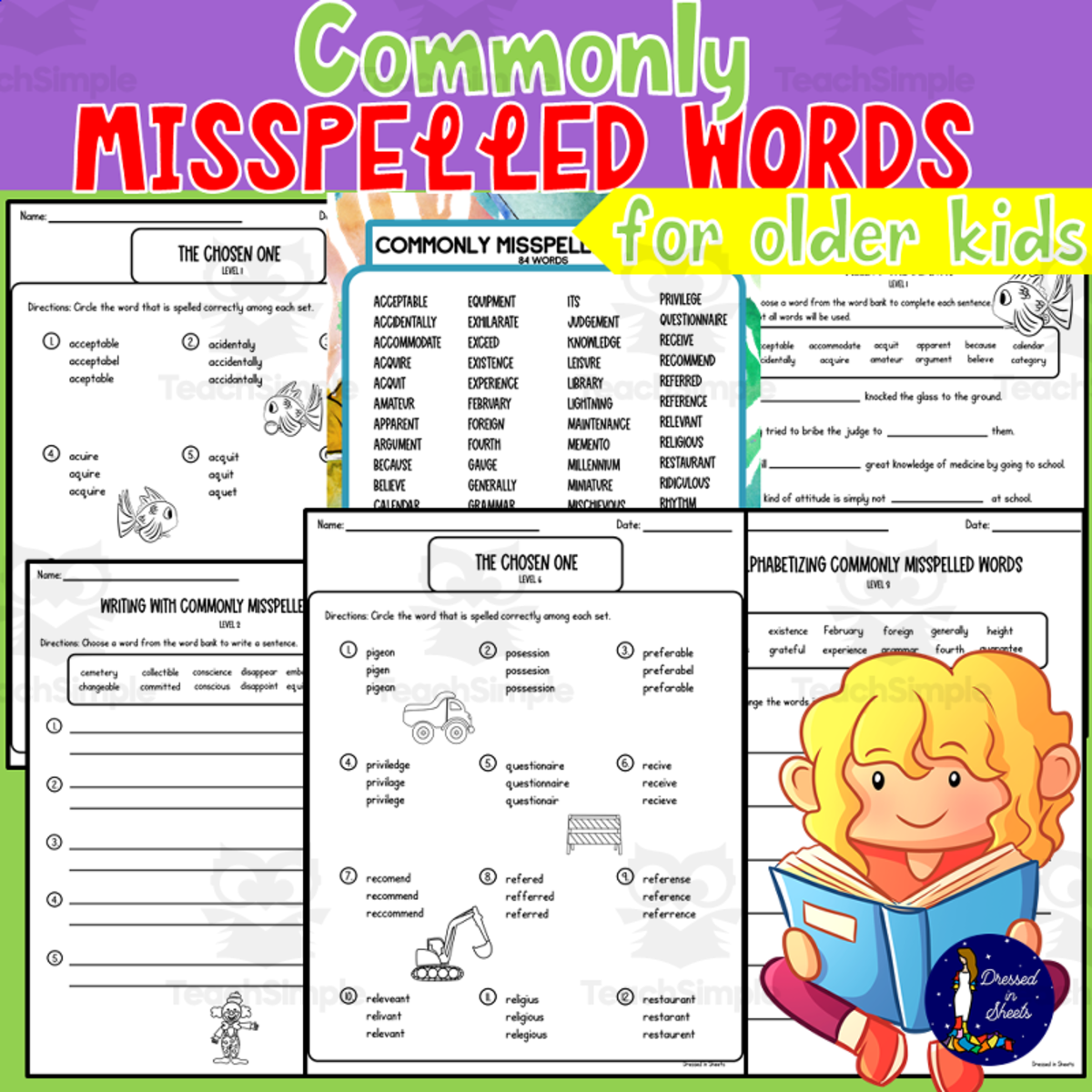 An educational teaching resource from Soumara Siddiqui entitled Most Commonly Misspelled Words for Older Kids downloadable at Teach Simple.