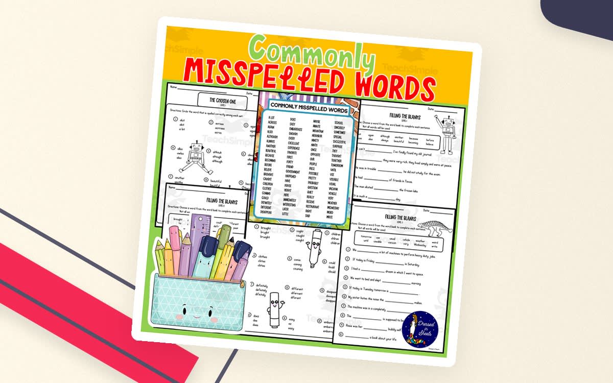 An educational teaching resource from Soumara Siddiqui entitled Most Commonly Misspelled Words downloadable at Teach Simple.