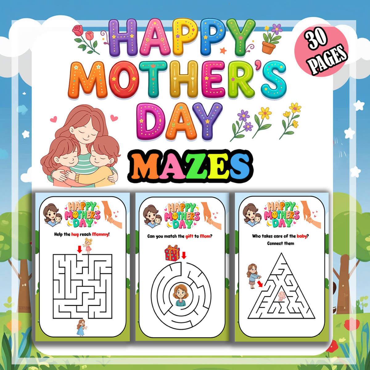 An educational teaching resource from Bambolina55 entitled Mother's Day Activities Mazes Puzzles for Kindergarten PreK No Prep Mo downloadable at Teach Simple.