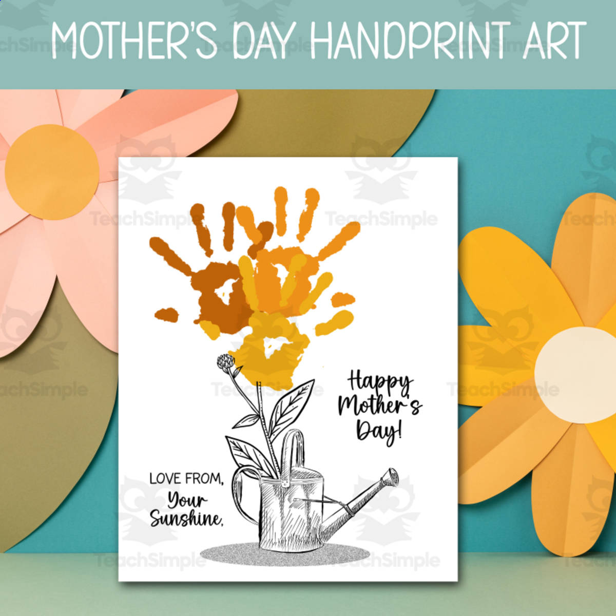 An educational teaching resource from Forever June Digital Design entitled Mother's Day Sunflower Handprint Craft – Preschool downloadable at Teach Simple.