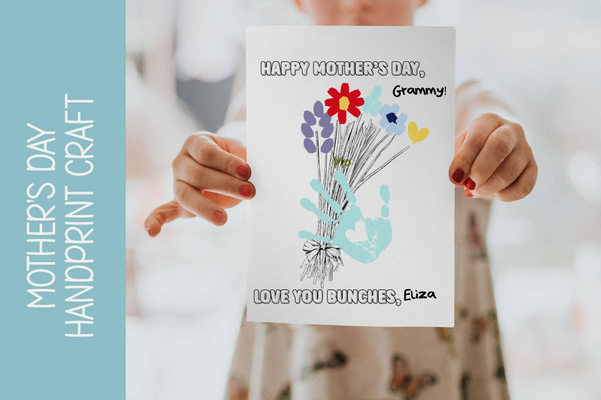 An educational teaching resource from Forever June Digital Design entitled MOTHER'S DAY CRAFT, HANDPRINT FLOWER CARD, TAKE HOME GIFT MOM downloadable at Teach Simple.