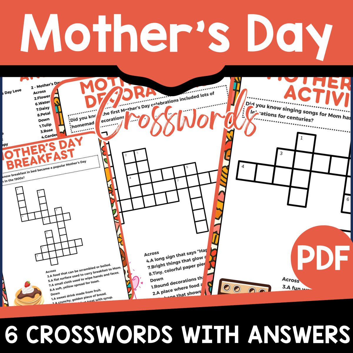 An educational teaching resource from Cored Education entitled Mother's Day Crosswords (PDF) downloadable at Teach Simple.