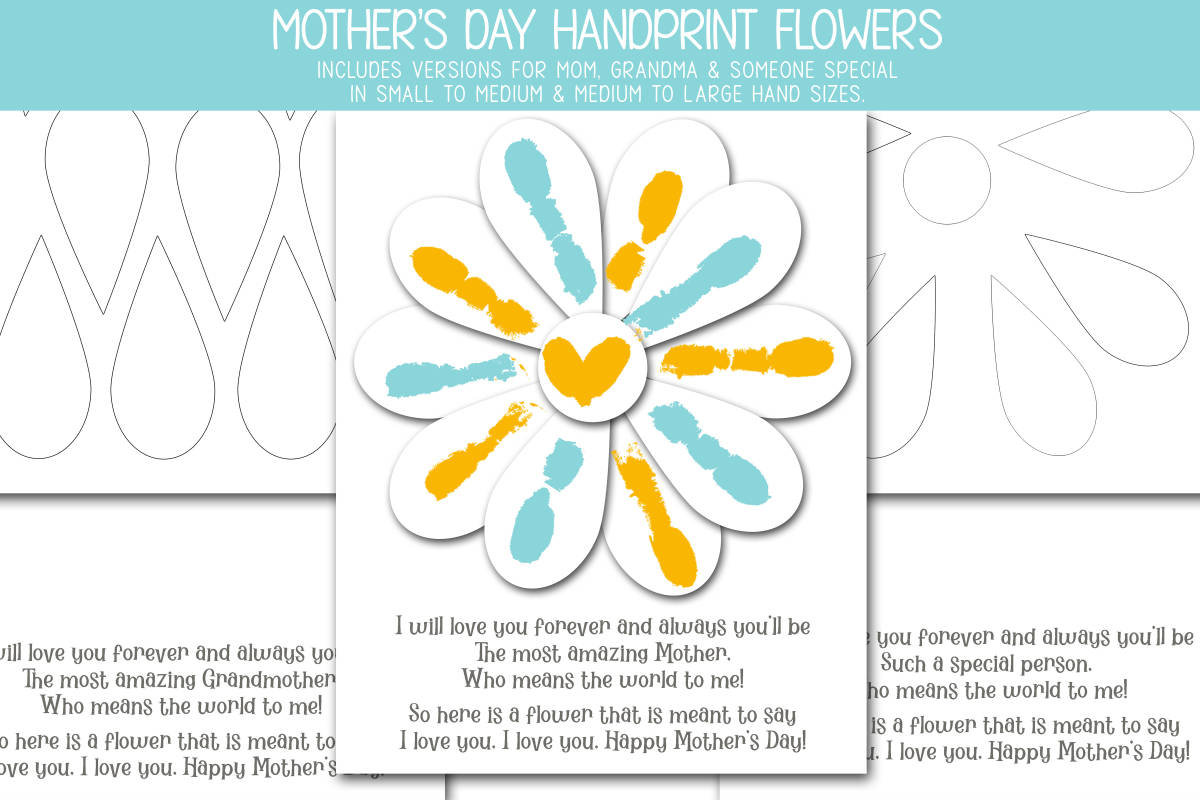 An educational teaching resource from Forever June Digital Design entitled Mother's Day Handprint Flower Craft & Poem Gift downloadable at Teach Simple.