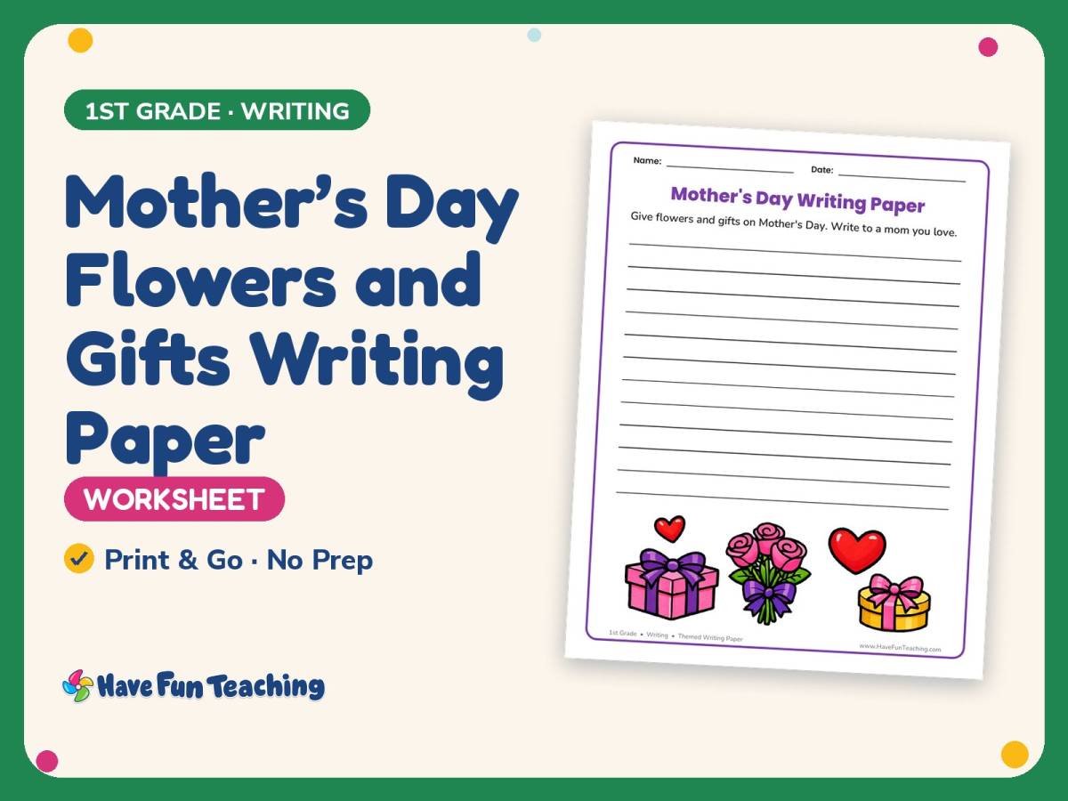Mother’s Day Flowers and Gifts Writing Paper – 1st Grade Practice preview