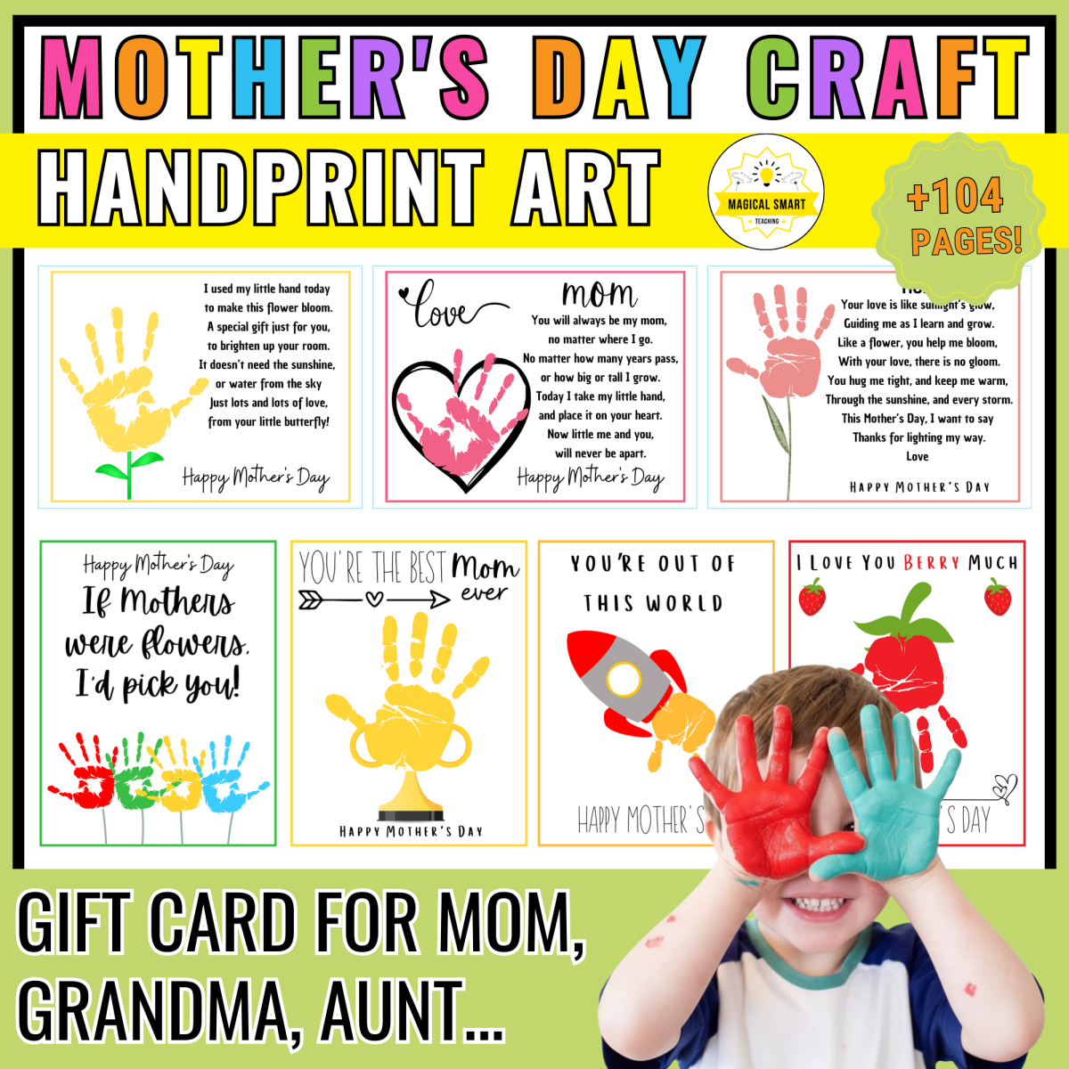 An educational teaching resource from Magical smart teaching entitled Mother's Day Handprint Art, Keepsake & Poem Project Activity downloadable at Teach Simple.