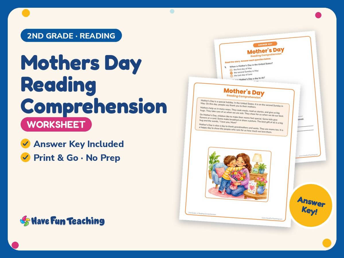 Mothers Day Reading Comprehension Worksheet – 2nd Grade Mother’s Day preview