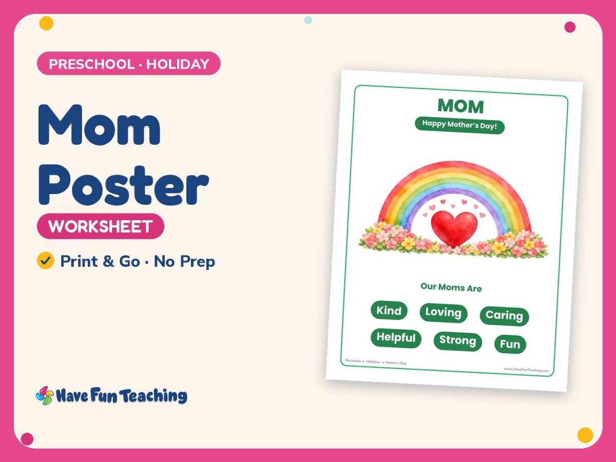 Mother’s Day Worksheet: Mom Poster – Preschool Holiday Practice preview
