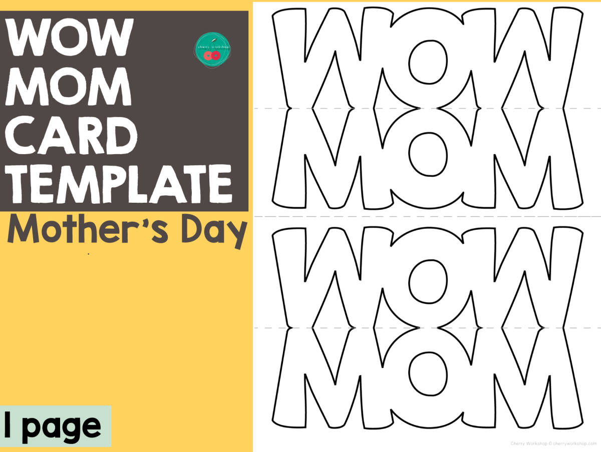 An educational teaching resource from Cherry Workshop entitled Mother's Day WOW-MOM Cards downloadable at Teach Simple.