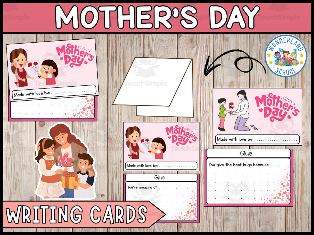 An educational teaching resource from Wonderland School entitled Mother's Day Writing Cards | Mother's Day Writing Craft downloadable at Teach Simple.