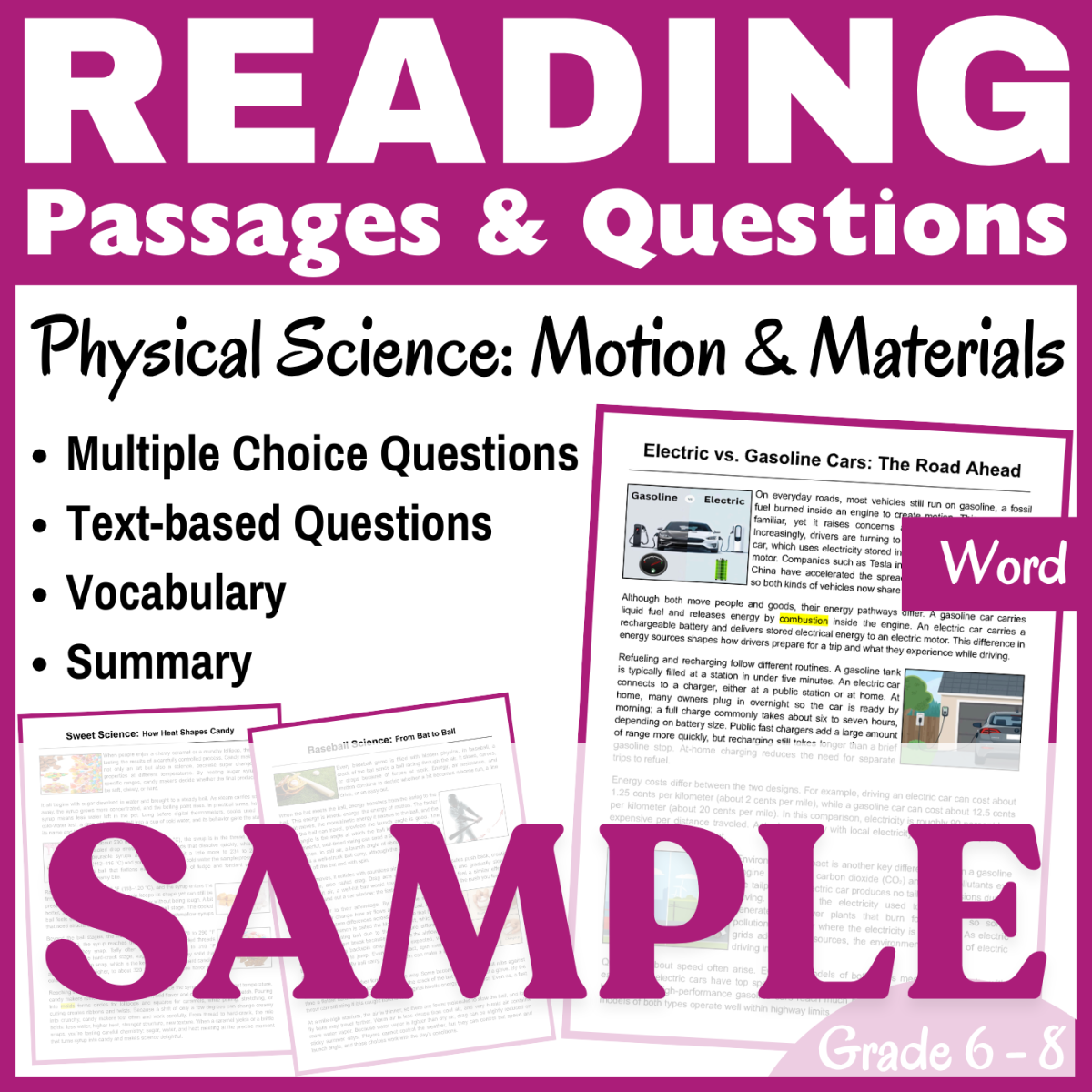 An educational teaching resource from CORED Education - Middle & High School entitled Motion & Materials: SAMPLE Physical Science Reading Passage (Word) downloadable at Teach Simple.