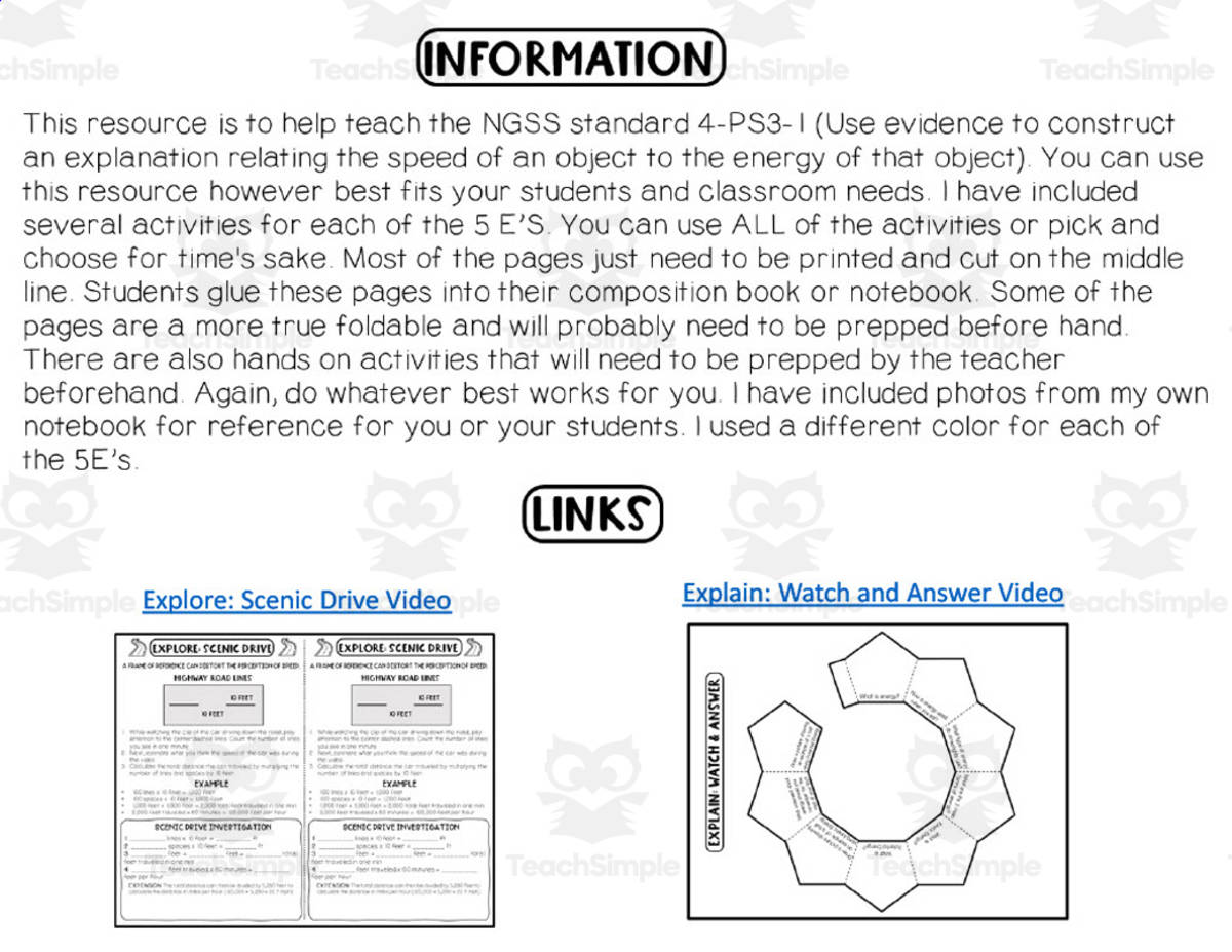 An educational teaching resource from Teaching on the Island entitled Motion Energy Interactive Notebook downloadable at Teach Simple.