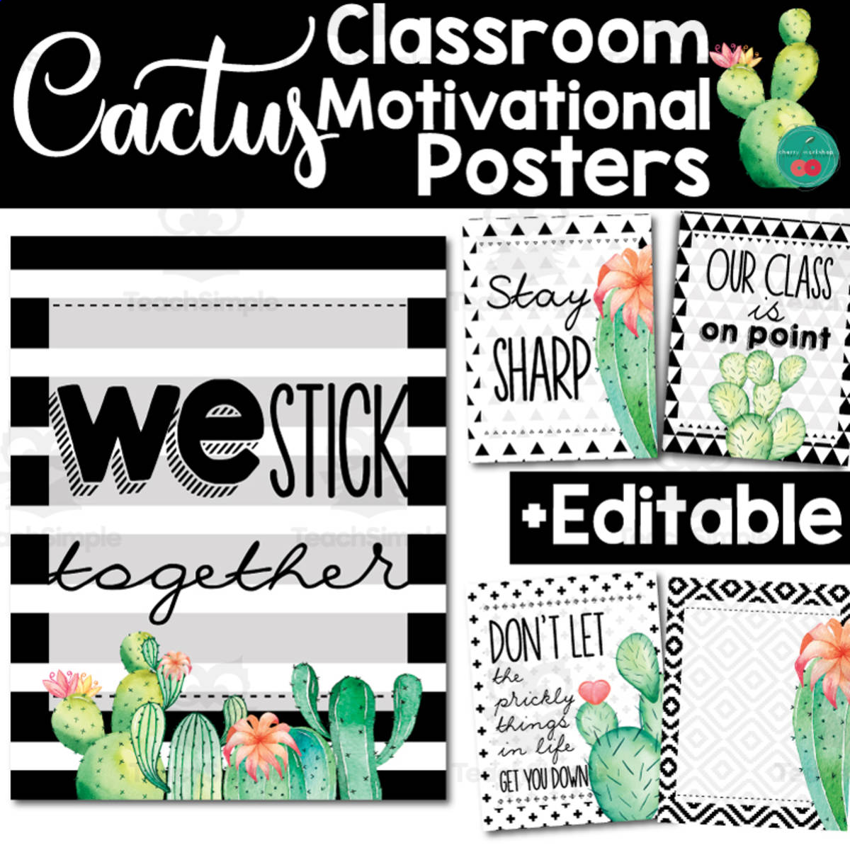 An educational teaching resource from Cherry Workshop entitled Motivational Posters | Cactus Classroom Decor downloadable at Teach Simple.