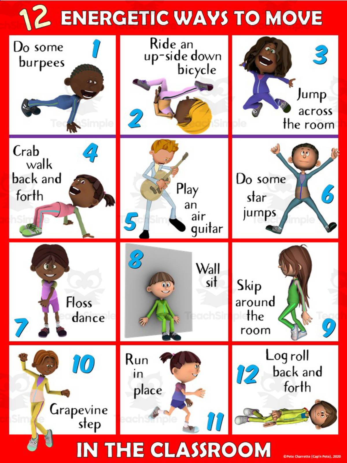 An educational teaching resource from Cap'n Pete's Power PE entitled Moving in the Classroom Series: Energetic Ways to Move downloadable at Teach Simple.