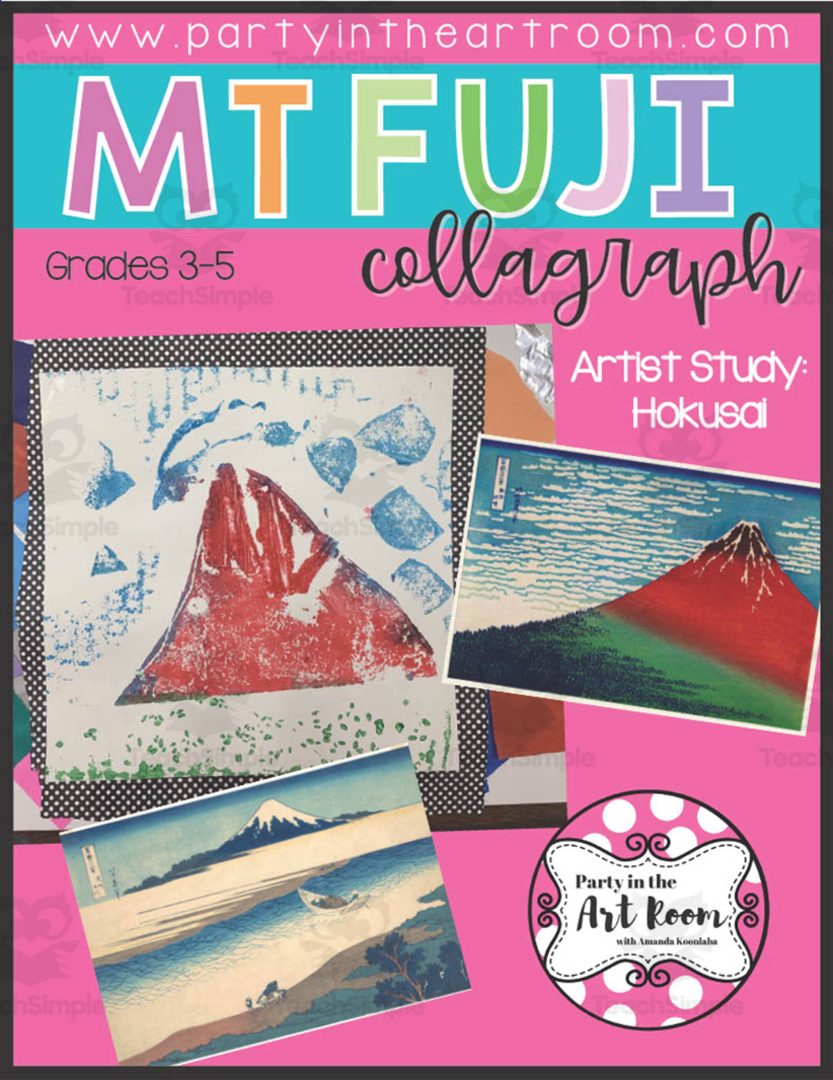 An educational teaching resource from Party in the Art Room - Arts & Crafts for Kids | Arts Integration entitled Mt. Fuji Collagraph with Artist Study downloadable at Teach Simple.