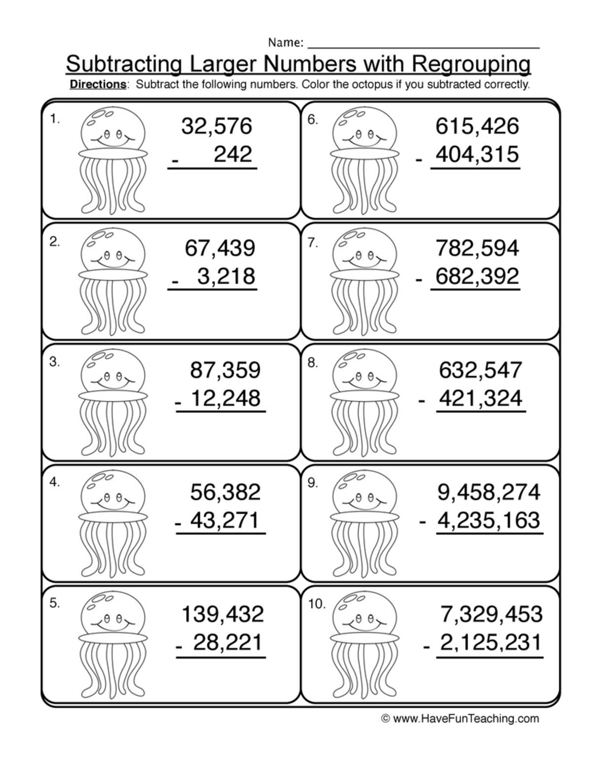 An educational teaching resource from Have Fun Teaching entitled Multi-Digit Subtracting No Regrouping Worksheet downloadable at Teach Simple.