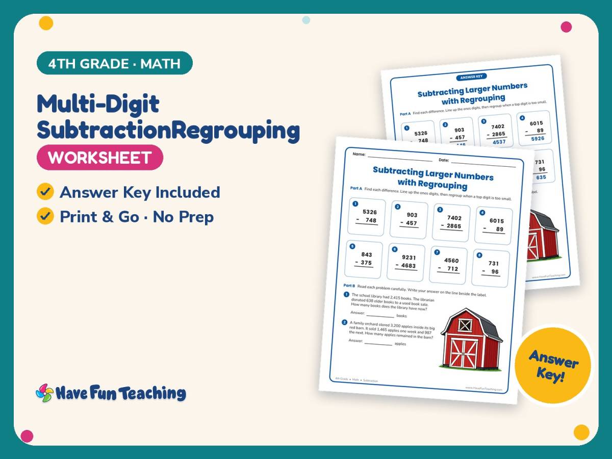Multi-Digit SubtractionRegrouping Worksheet – 4th Grade Math Practice preview