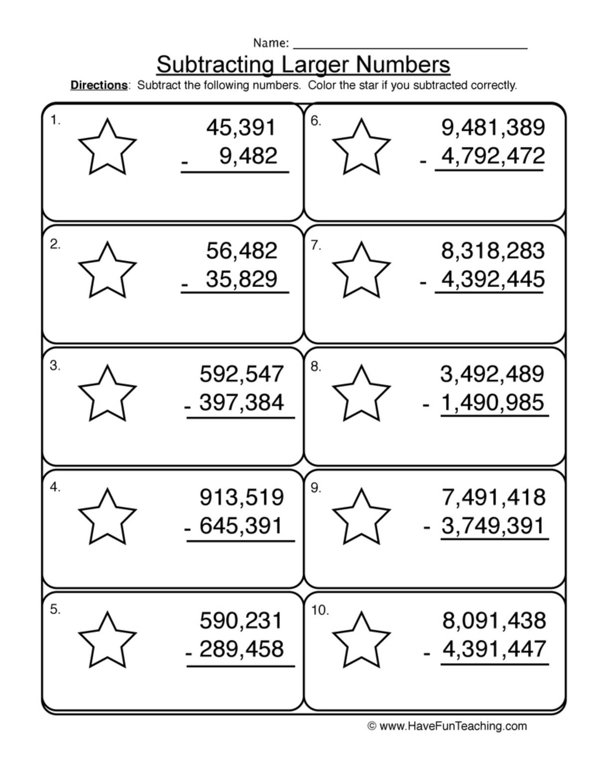 An educational teaching resource from Have Fun Teaching entitled Multi-DigitSubtracting Regrouping Worksheet downloadable at Teach Simple.