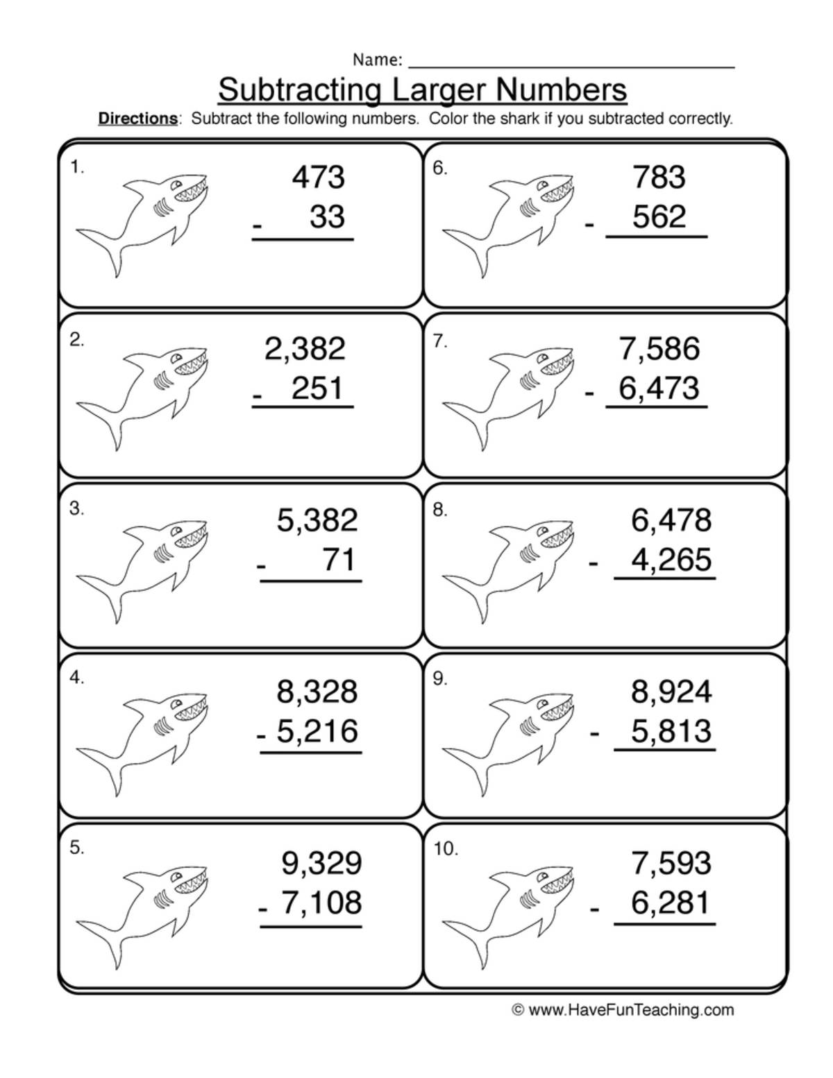 An educational teaching resource from Have Fun Teaching entitled Multi-DigitSubtraction No Regrouping Worksheet downloadable at Teach Simple.