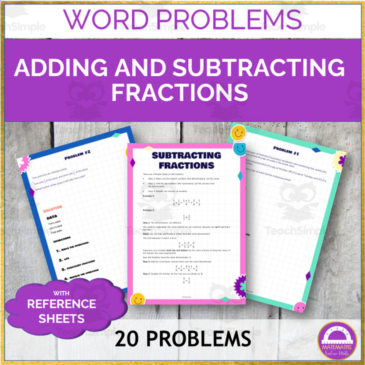 An educational teaching resource from Matemaths entitled Multi Step Word Problems | Adding and Subtracting Fractions downloadable at Teach Simple.