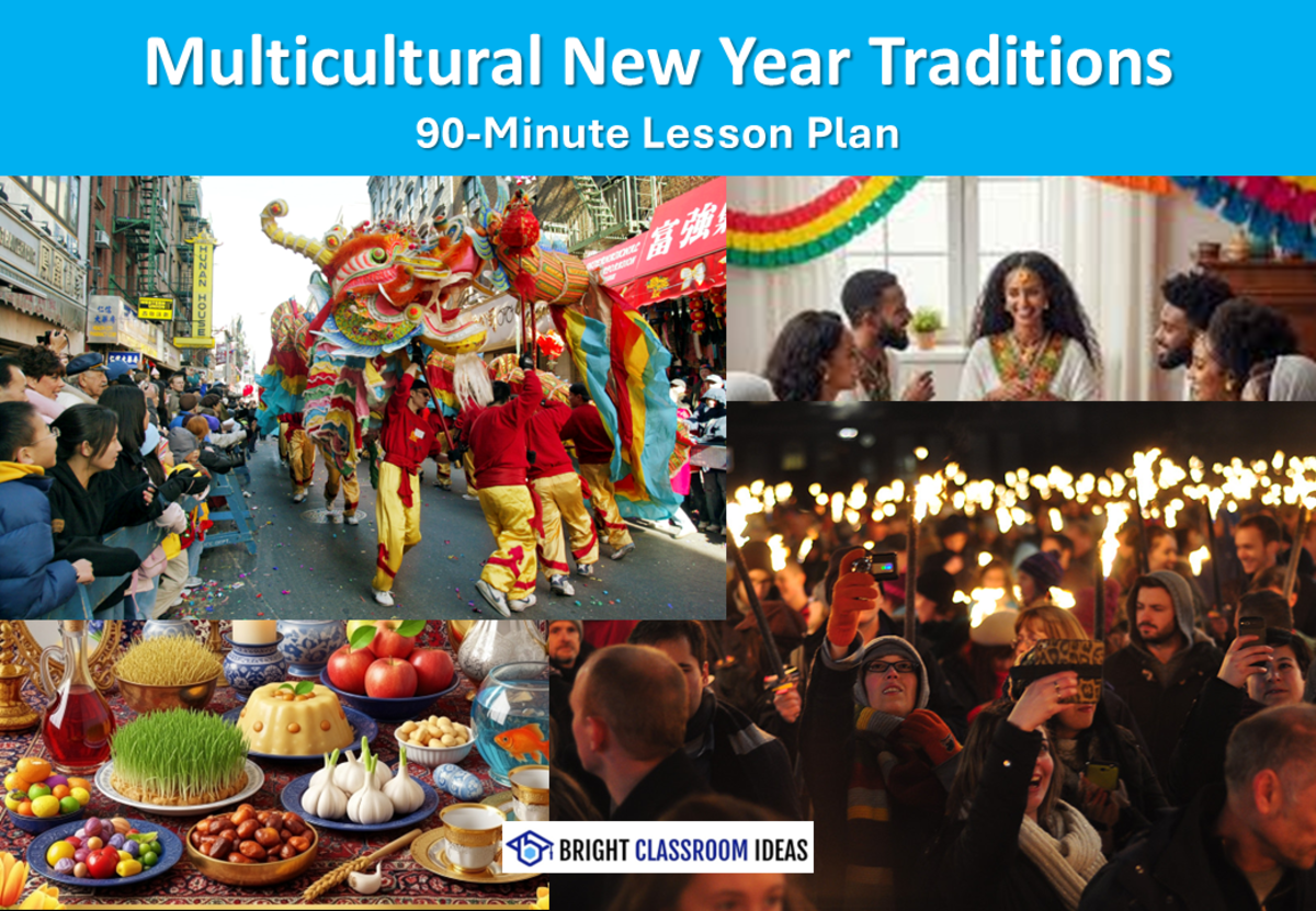 An educational teaching resource from Bright Classroom Ideas Marketplace entitled Multicultural New Year Traditions: 90-minute Lesson – Grades 3–8 downloadable at Teach Simple.