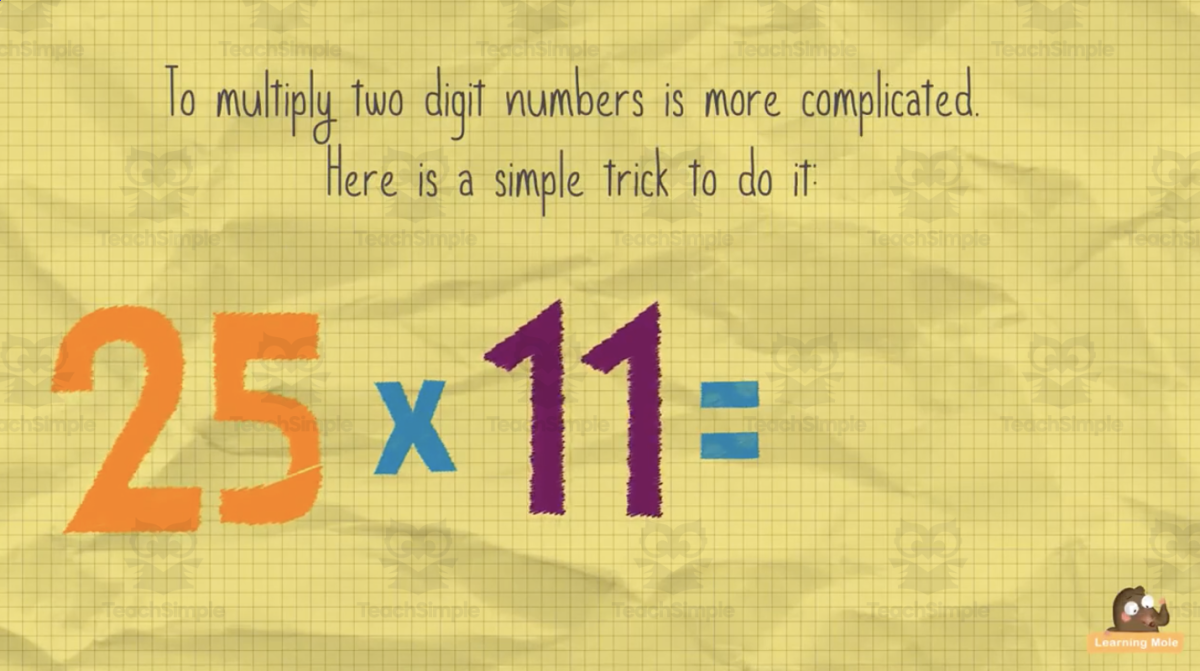 An educational teaching resource from Educational Voice entitled Multiple by 11 Trick | Interactive Math Video Lesson downloadable at Teach Simple.