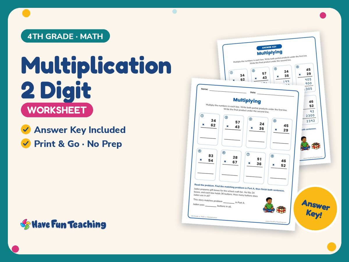 Multiplication 2 Digit Worksheet – 4th Grade Math Practice preview