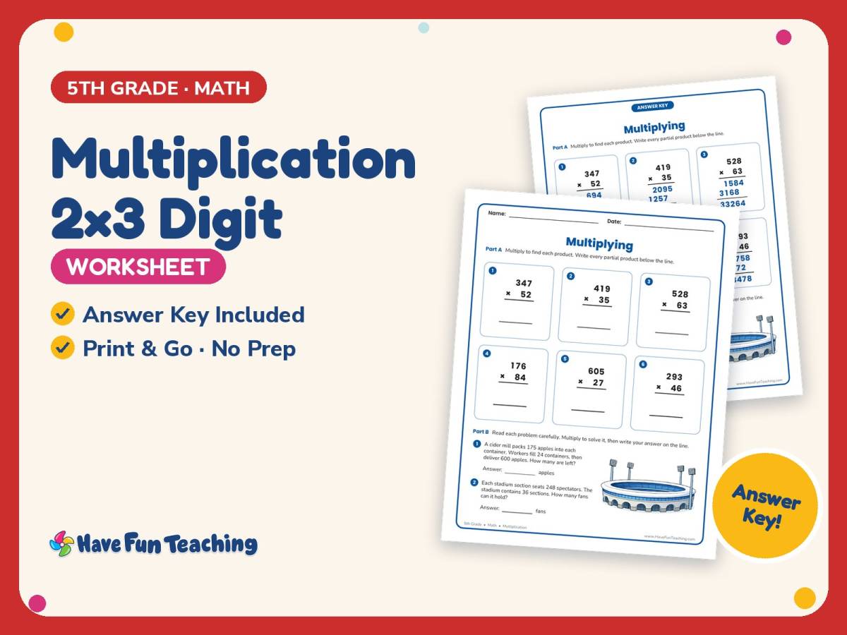 Multiplication 2×3 Digit Worksheet – 5th Grade Math Practice preview