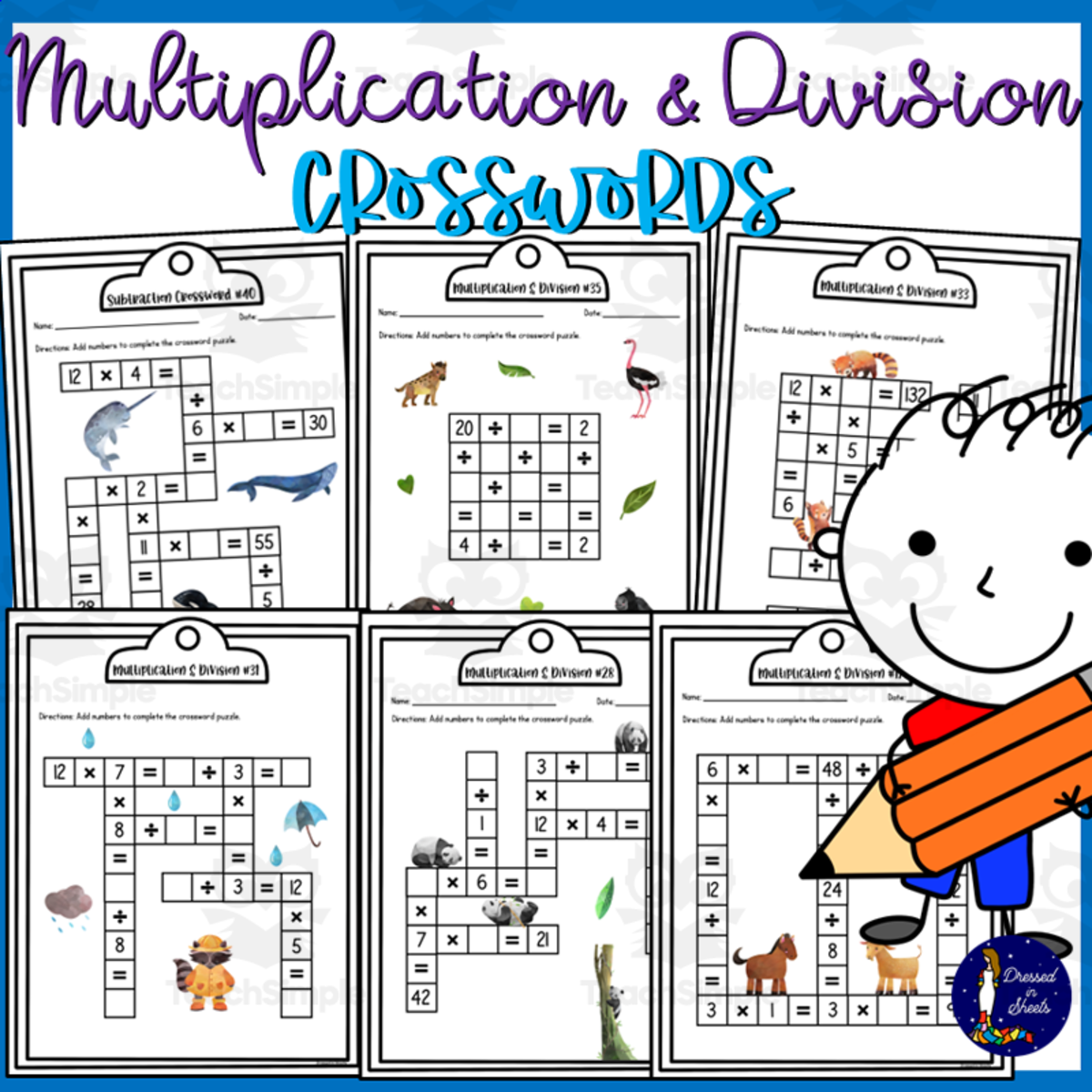 An educational teaching resource from Soumara Siddiqui entitled Multiplication and Division Crosswords downloadable at Teach Simple.