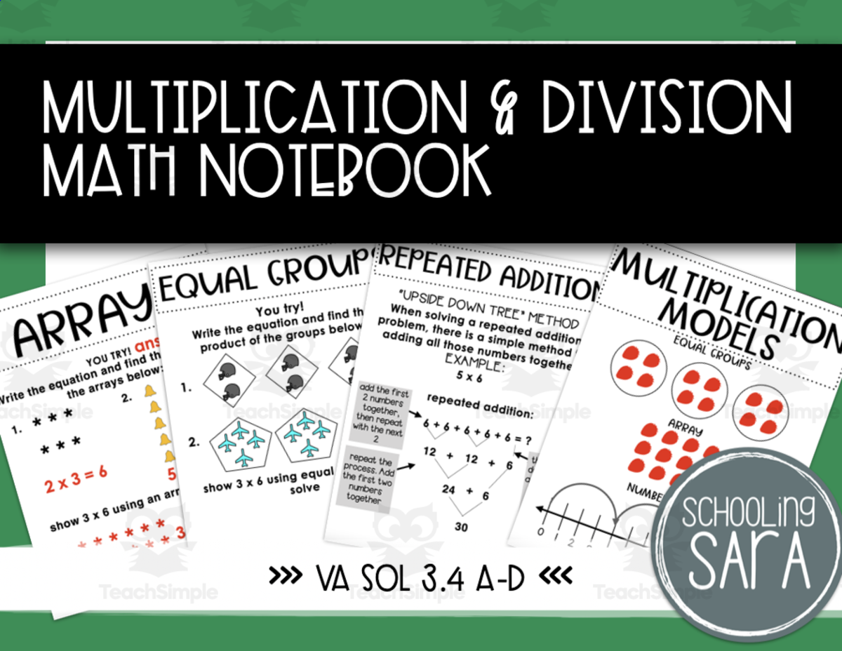 An educational teaching resource from SchoolingSara entitled Multiplication and Division Math Interactive Notebook downloadable at Teach Simple.