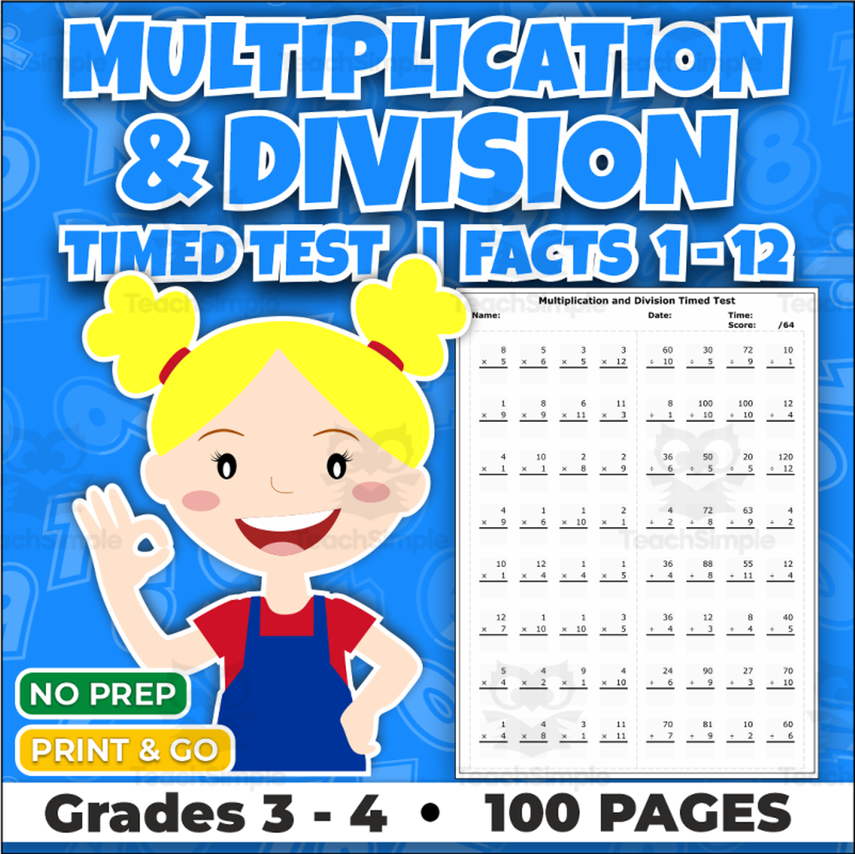Multiplication and Division Timed Tests | Grades 3–4 preview