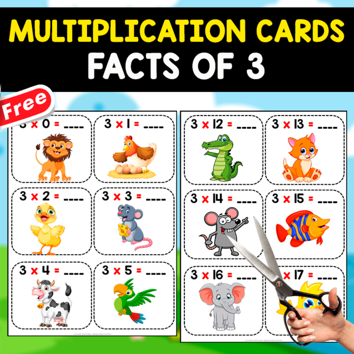 An educational teaching resource from EDITORIAL LAURA EDUCA entitled MULTIPLICATION CARDS OF 3 | FREE FLASHCARDS downloadable at Teach Simple.