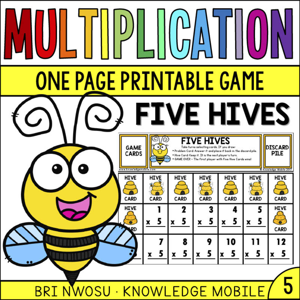 An educational teaching resource from Knowledge Mobile entitled Multiplication Facts - Five Printable Game downloadable at Teach Simple.