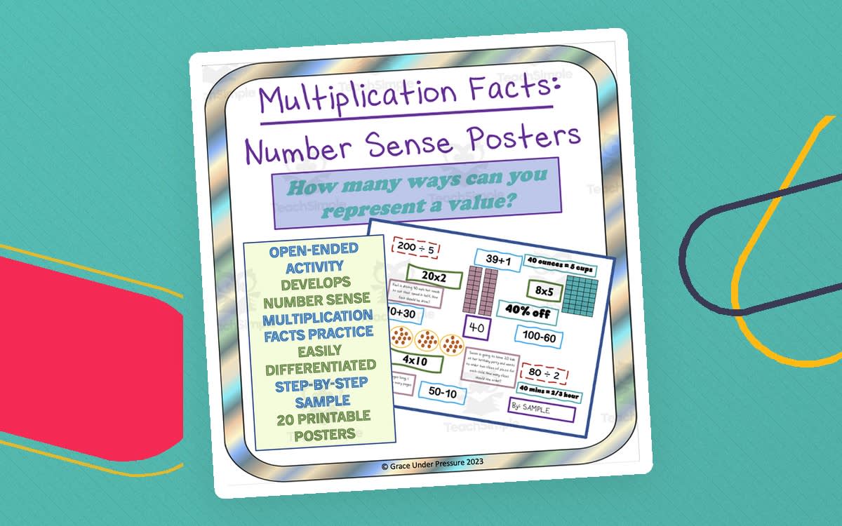 An educational teaching resource from Grace Under Pressure entitled Multiplication Facts Number Sense Posters: Visual Math Project downloadable at Teach Simple.